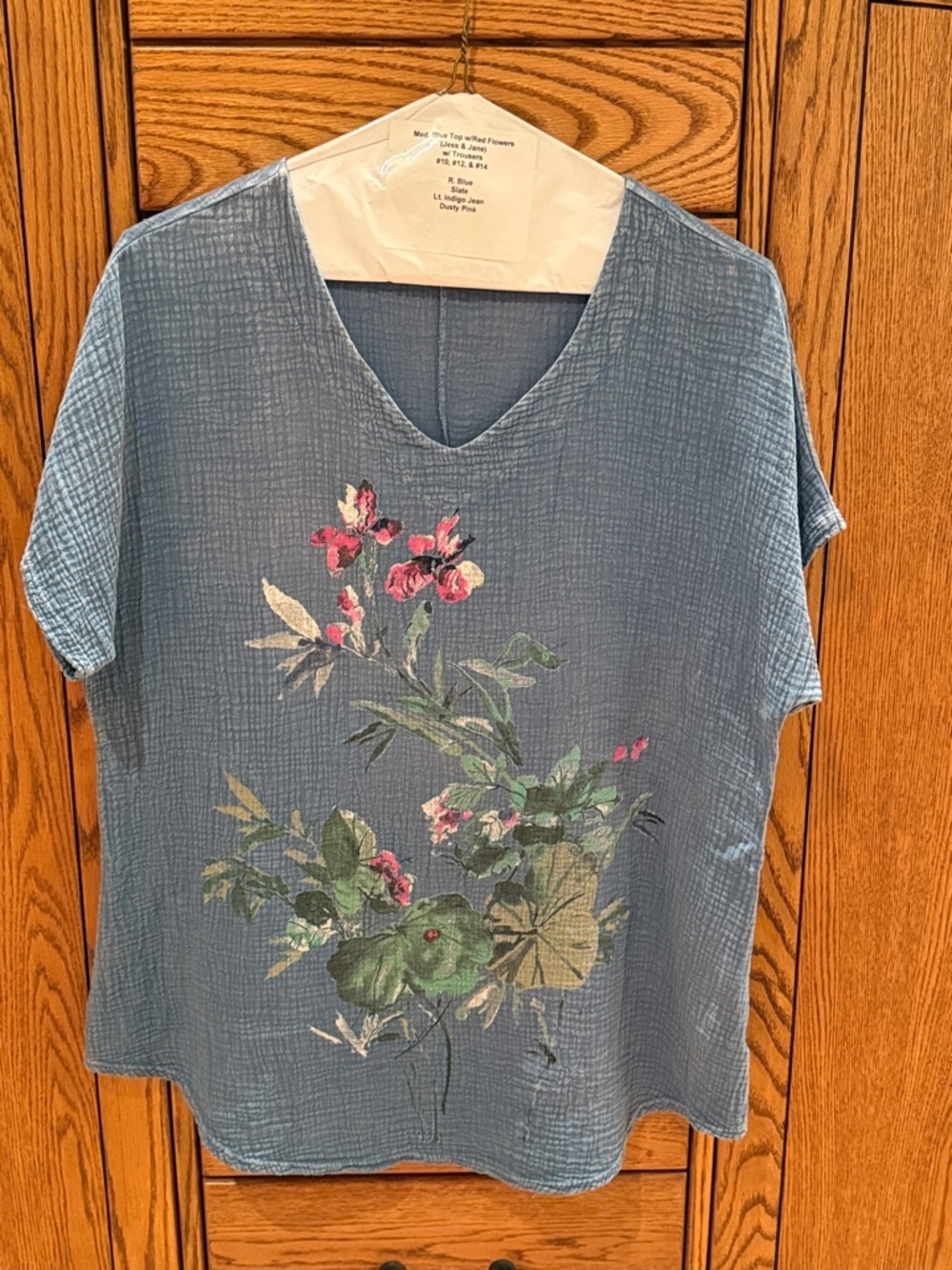 Blue Floral V-Neck Short Sleeve Tee